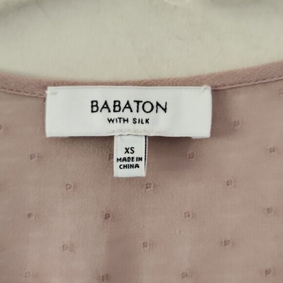 ARITZIA | Babaton Augusta Silk Blouse Swiss Dot Split Crewneck Pink Sz XS - Picture 4 of 6